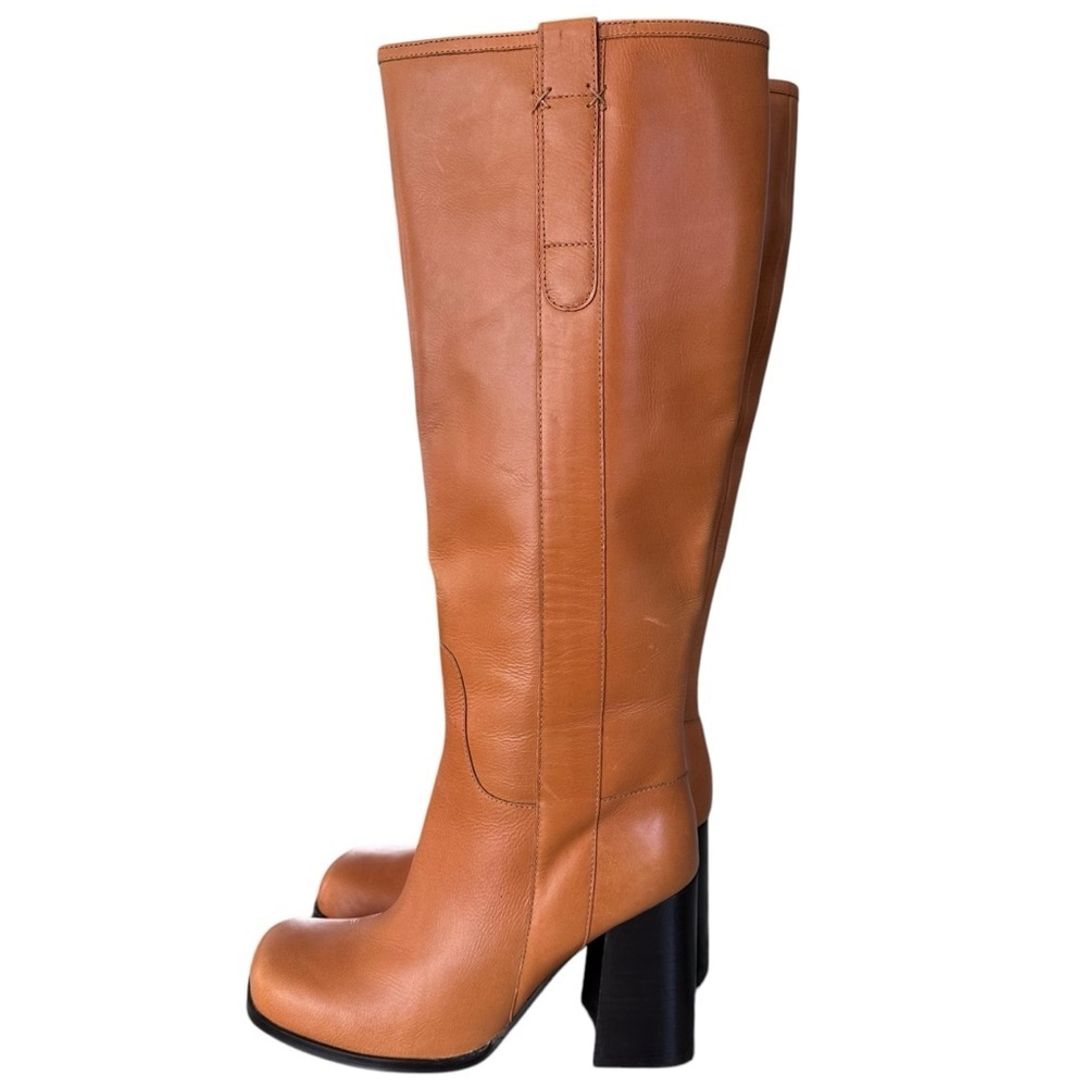 Free People Naomi Leather Square Toe Tall Heel Boots in Tuscan Tan Size 7.5 NWOT - Picture 6 of 16